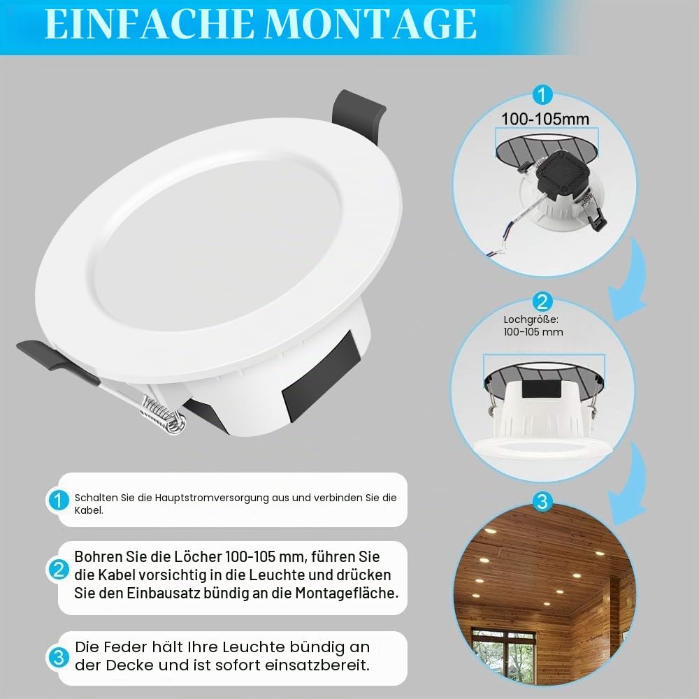 10er LED Einbaustrahler 230V RGBWC+CCT-WIFI/Bluetooth 9W LED Spots led Einbauspots Flach Dimmbar, RGB+2700K-6500K, APP Steuerung, Deckenleuchte Lampe mit Fernbedienung Kompatibel mit Alexa Google Home