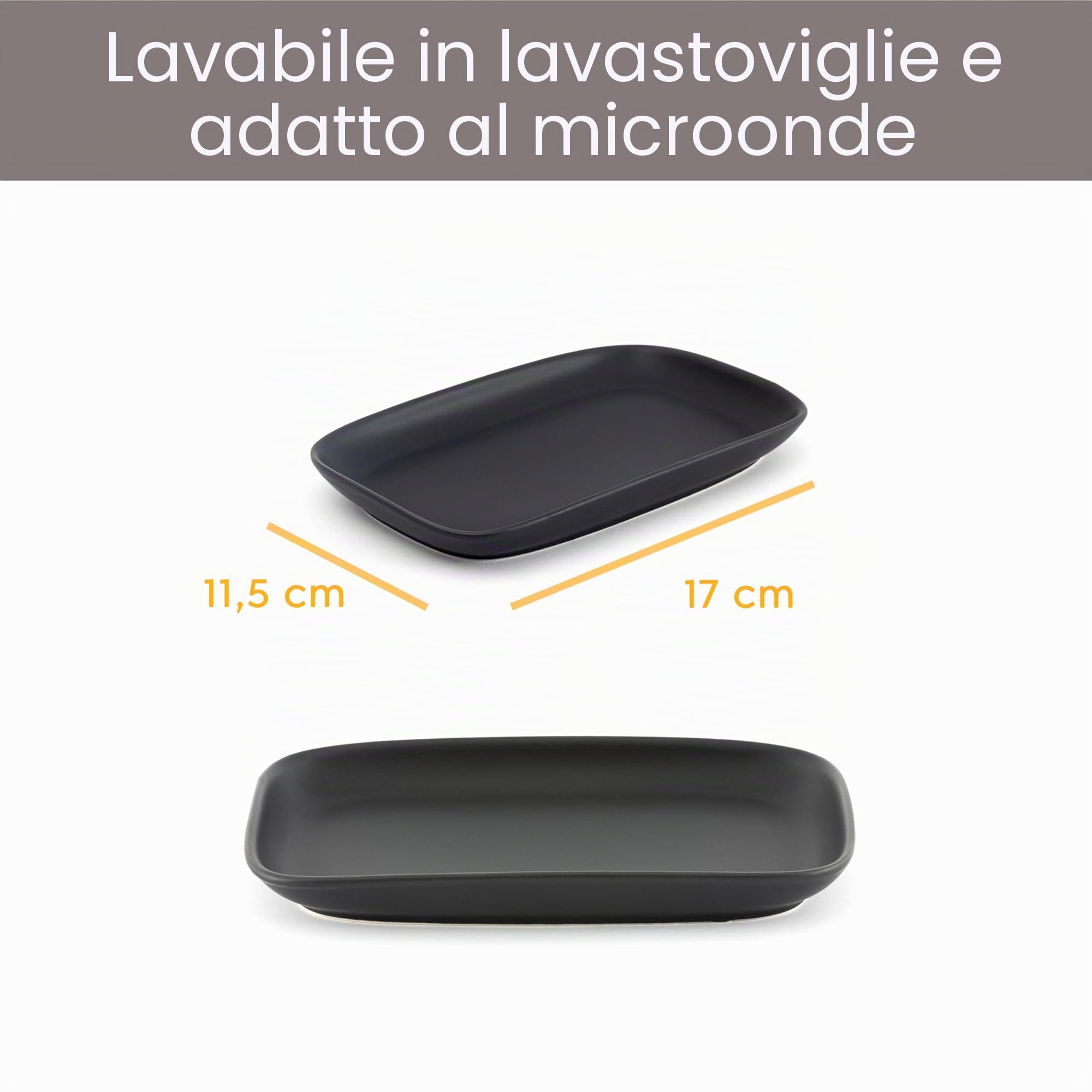 Hanseküche Piatto da Portata Realizzato in Porcellana – Piatto per Antipasti Rettangolare Nero Opaco Piatto Quadrato per Mezze Portate Lavabile in Lavastoviglie