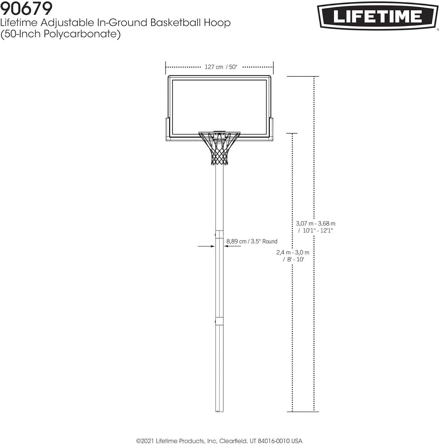 Lifetime 90679 Adjustable In-Ground Basketball Hoop, 50-Inch Shatterproof Polycarbonate Backboard