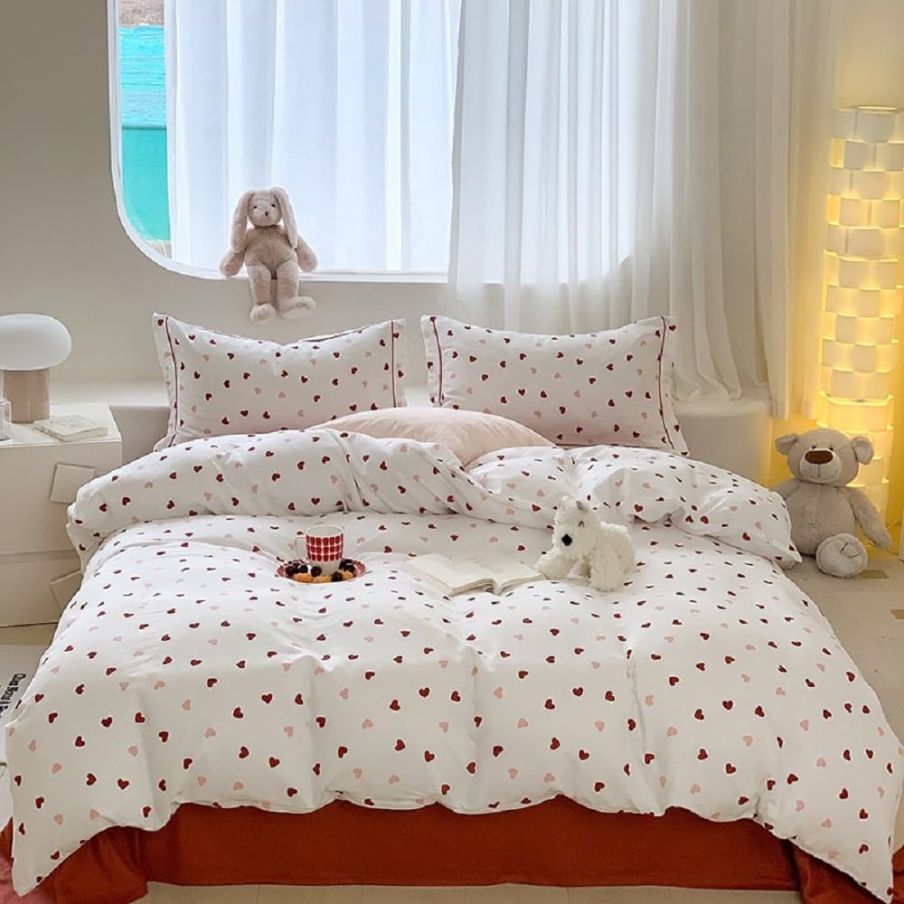 Sedefen Housse de Couette 220x240 cm cœur Rouge Rose Ado Adultes Parure de Lit 2 Personnes avec Fermeture Éclair Filles Housse Couette en Microfibre avec 2 Taies d'oreiller 65x65 cm