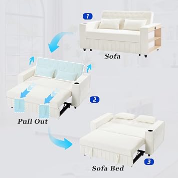 61.4 Pull-Out Sofa Bed Convertible Loveseat Sofa Couch Modern Sleeper Sofa with Adjustable Backrest, USB Charging Ports,Side Pockets, Cup Holders for Living Room