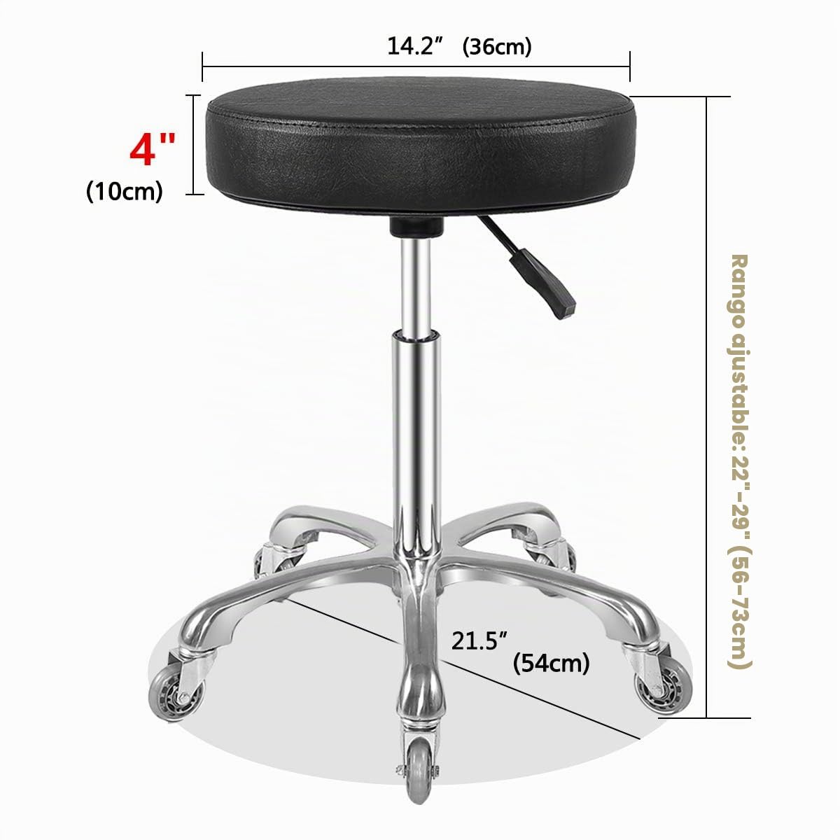 Ainilaily Taburete giratorio con ruedas, taburete hidráulico resistente para masaje, para tienda, guitarra, laboratorio, tatuaje, banco de trabajo, silla giratoria ajustable (negro)