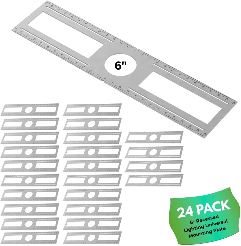 SLEEKLIGHTING 24 Pack New Construction Mounting Plate for LED Recessed Lighting 6 Inch - Rough-in Wafer Lights Brackets - Galvanized Steel Fixture Plate Measurement (26" x 4.8")