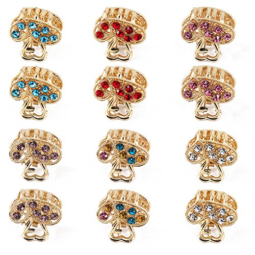 Yeshan Pack of 12pcs Golden Love Pattern Metal Mini Jaw Clip,Crystal and Rhinestone Claw Hair Clip Barrette