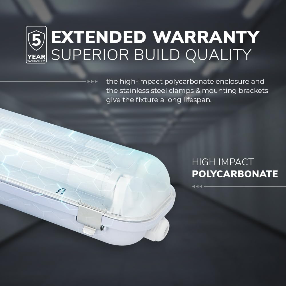 HOFTRONIC - LED-Feuchtraumleuchte 150 cm 6000K 48W 5280lm 110lm/W Inkl. flimmerfreie LED Röhren verlinkbar Werkstattlampe IP65 Wasserfest Wannenleuchte kellerleuchte - Doppel