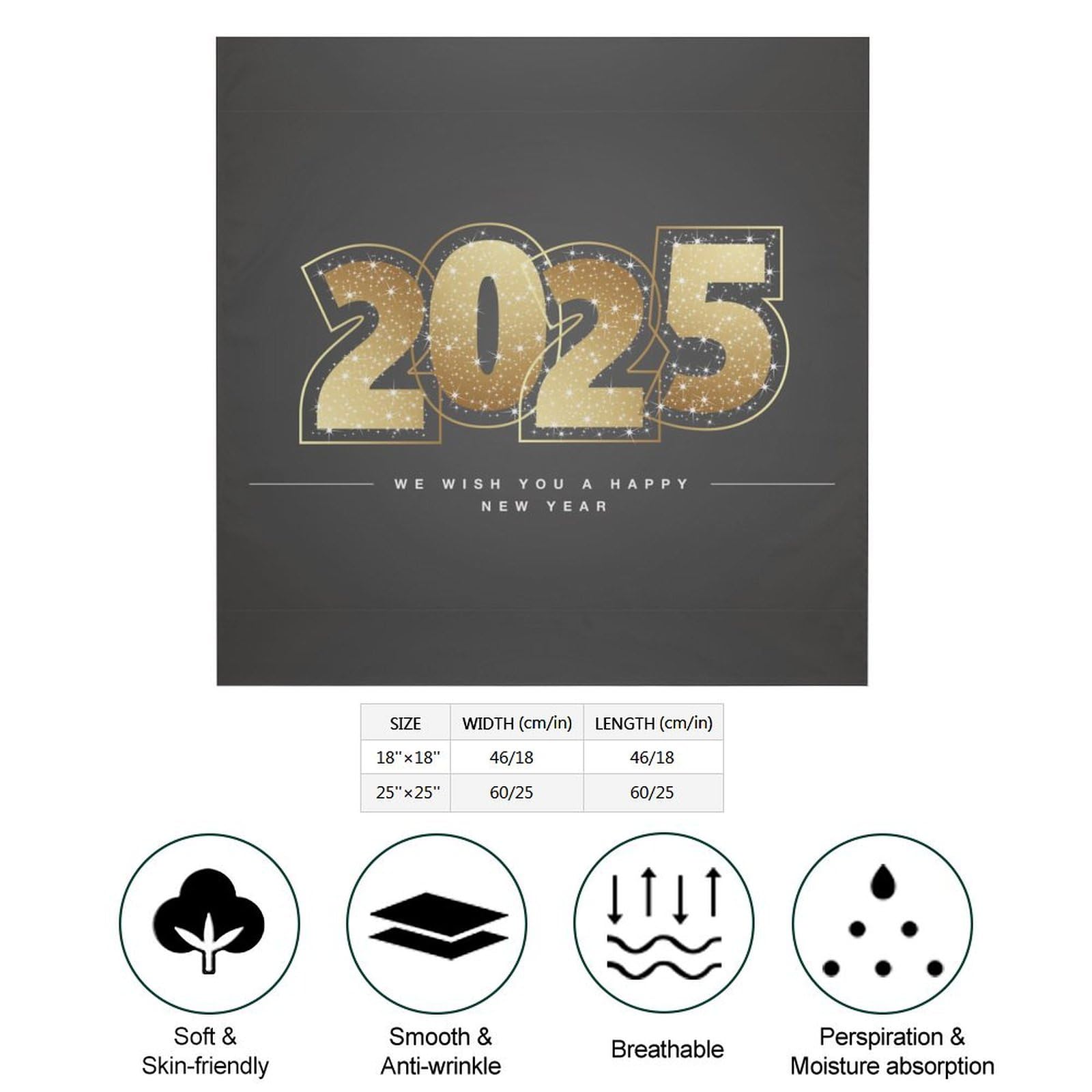 Csemeie Happy New Year 2025 Bandana Hair Scarf Headband Adjustable Neckerchief for Men Women Decor