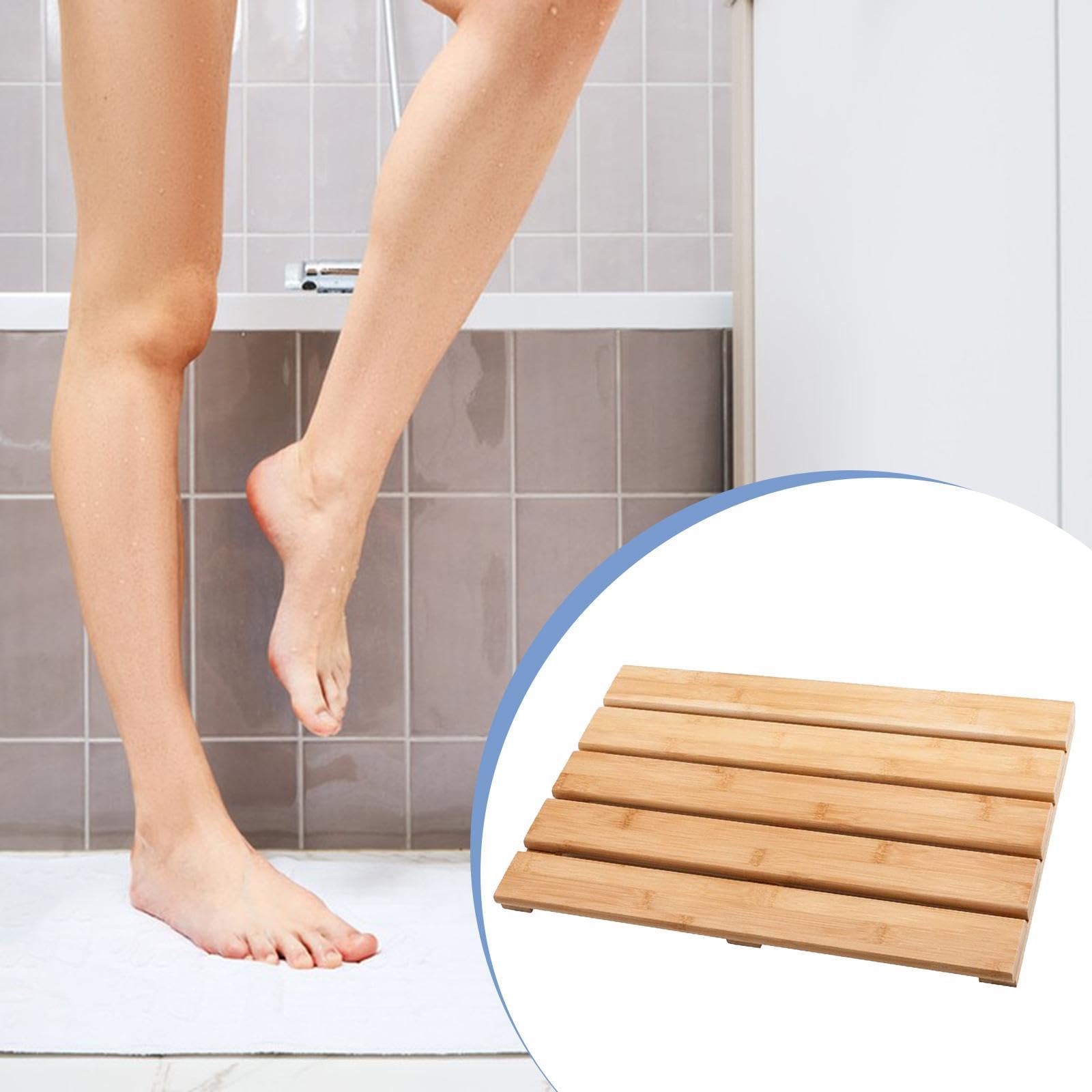 Tapis de bain surélevé en bambou à séchage rapide résistant à l'eau 50 x 33 x 3,5 cm pour douche, spa, salle de bain