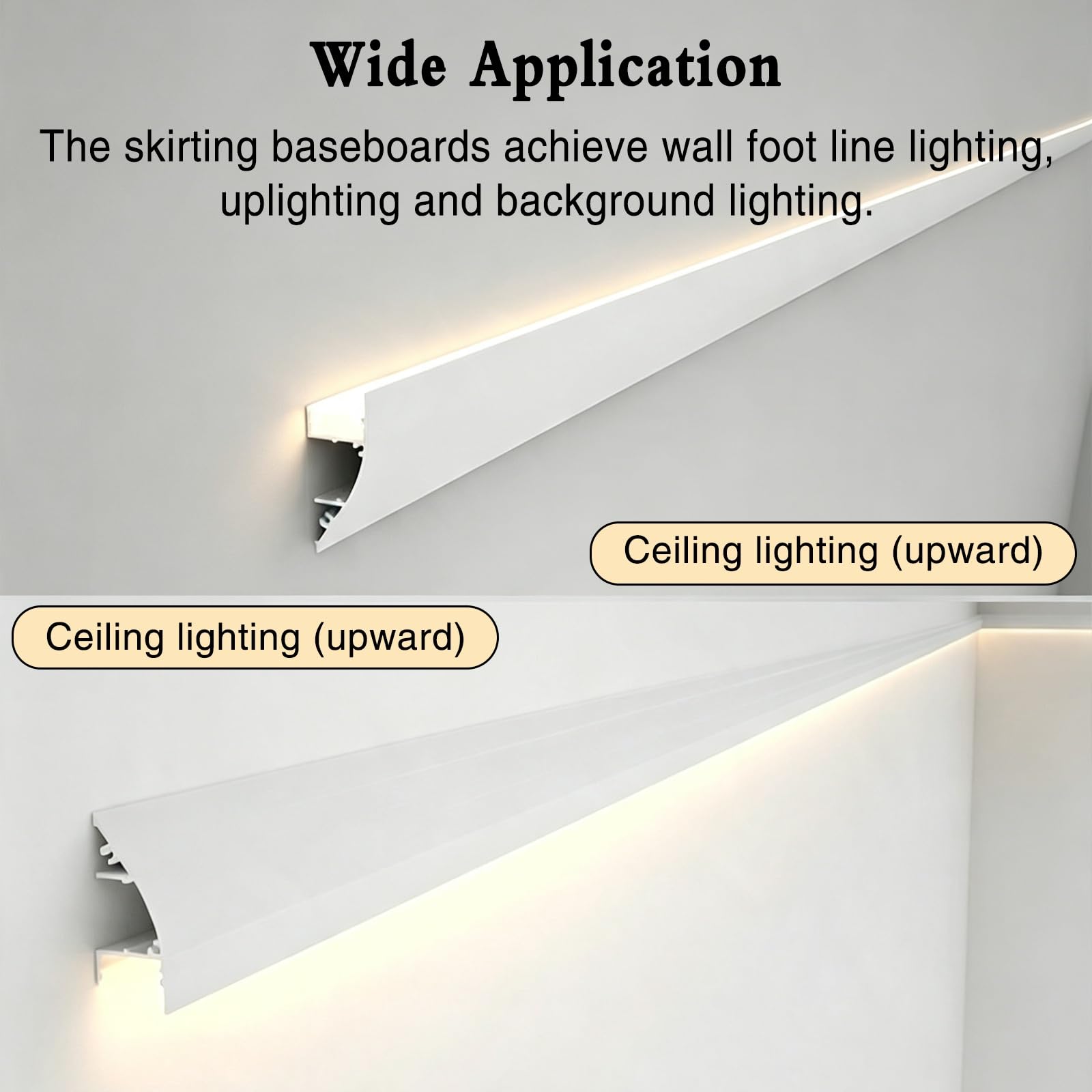 Difusor de luz LED de aluminio resistente al agua, sistema de canales LED con cubierta difusora, moldura embellecedora for iluminación de pared arriba y abajo de bricolaje(5m/16.4ft)