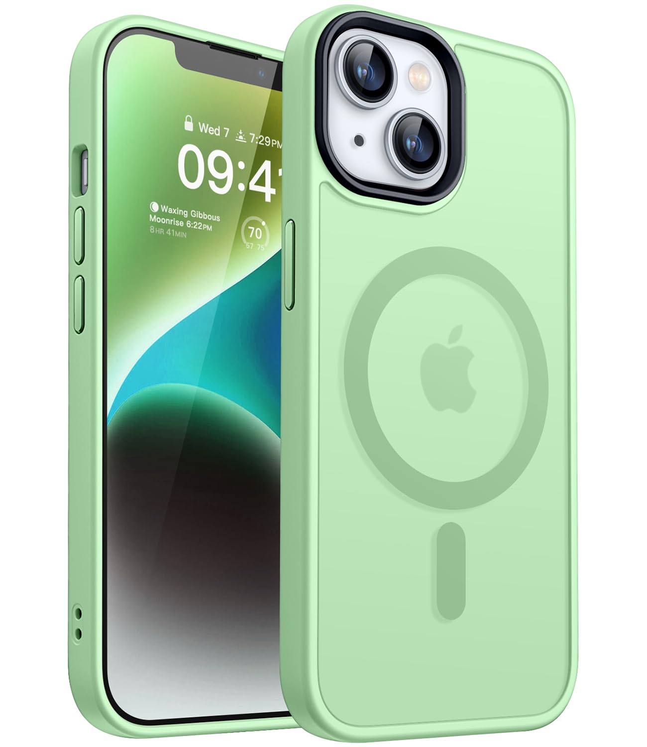 CANSHN Cover Magnetica Opaca per iPhone 13/14, [Compatibile con MagSafe] Custodia Traslucida Opaca Protettiva Sottile Antiurto 6,1 Pollici - Verde Chiaro