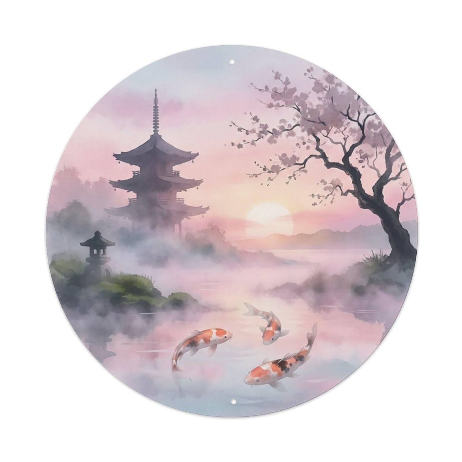 Galvaxio Style Japanese Koi Fish Misty Dawn Pink Morning Metal Tin Sign