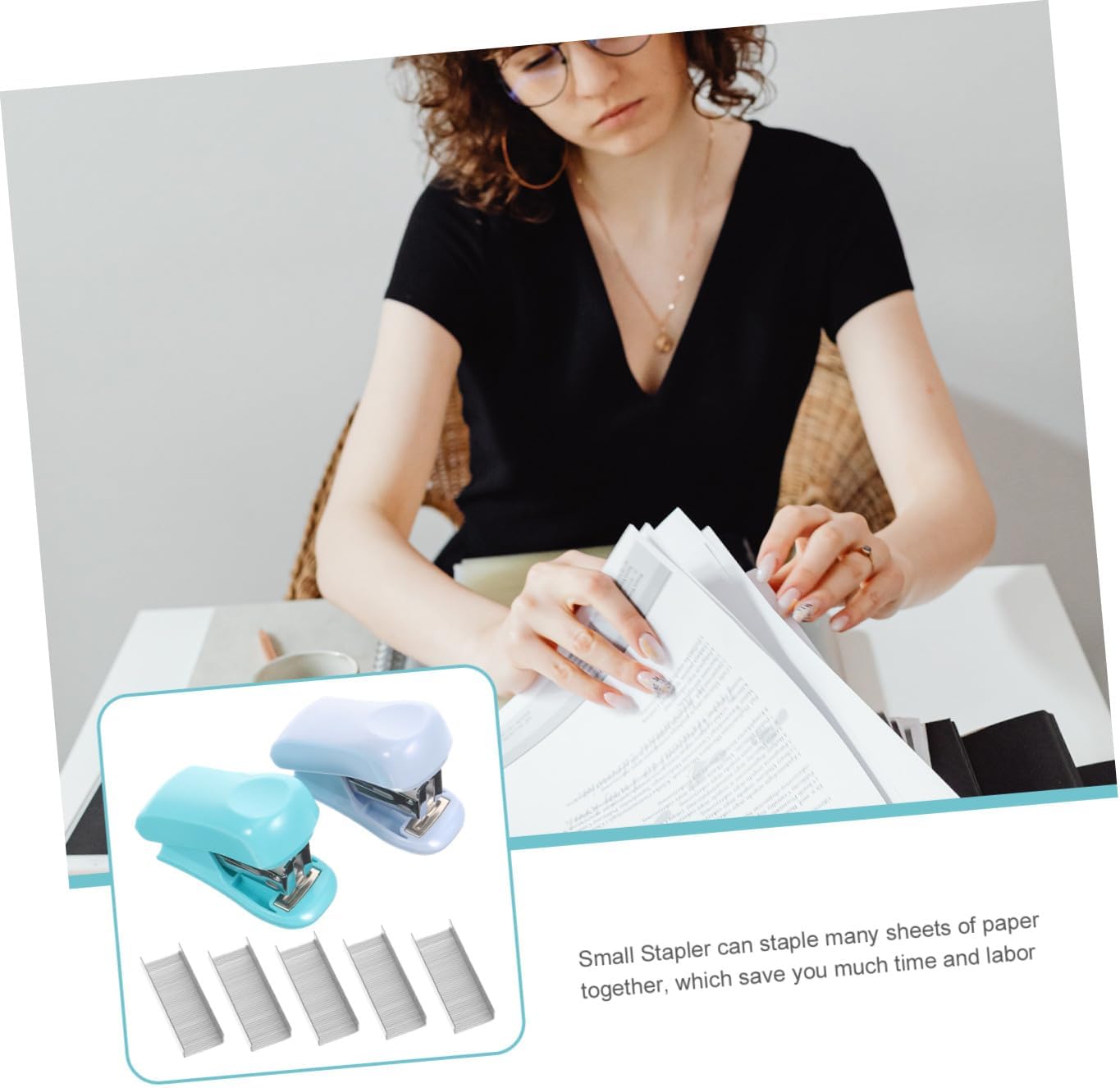 PRETYZOOM Mini Color Stapler Set 2Pcs (Blue Green) Metal Handheld Desk Staplers for Document Binding Home and Professional Use image 3
