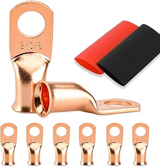 HOUSUN Battery Cable Ends, 8PCS 2 Gauge Wire Connectors 3/8 Copper Wire Lugs, Bare Copper Eyelets with Heat Shrink Tubing