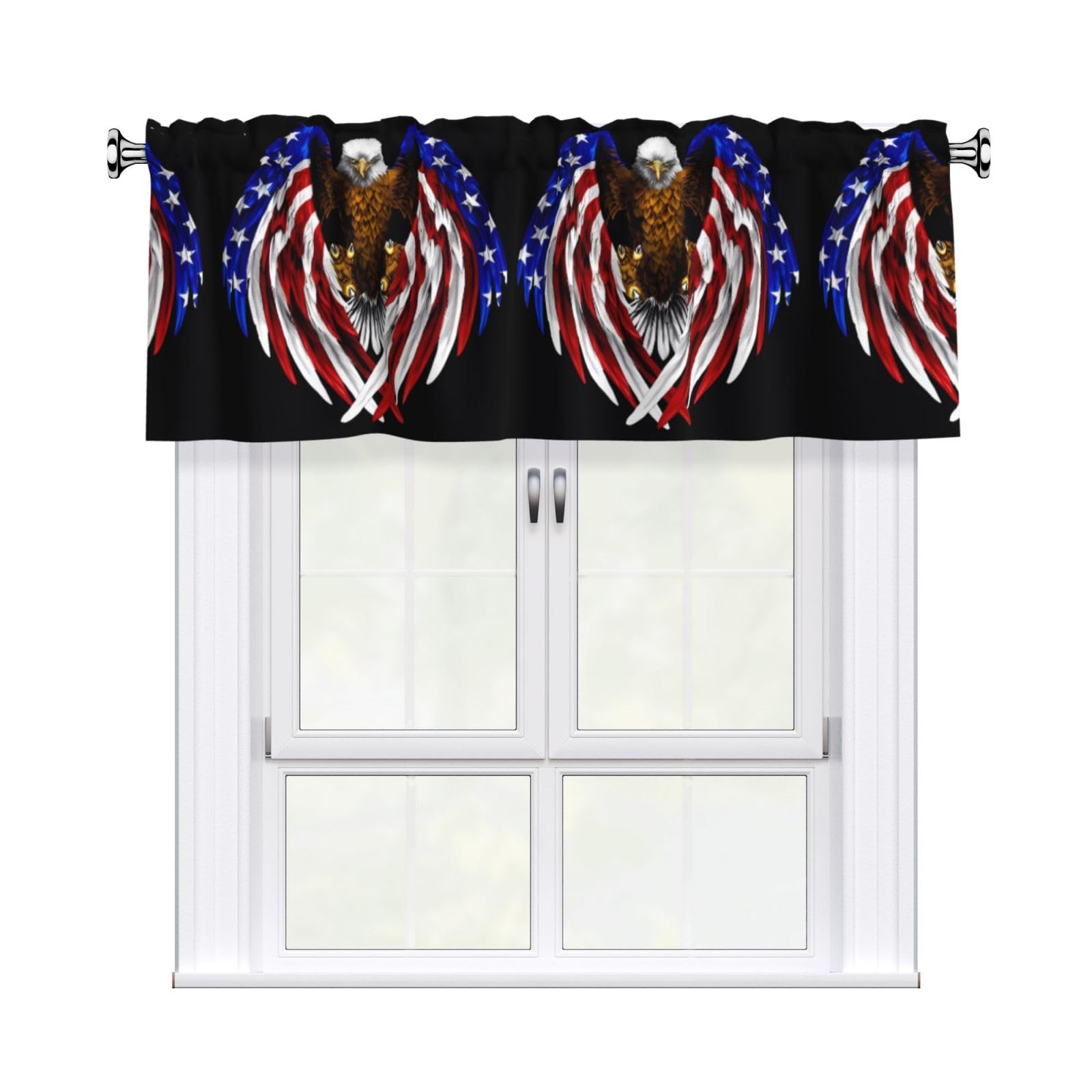 WHJDPP USA Flag Patriotic Eagle Prints Charming Kitchen Window Cover – 54x18 Inch Peach Skin Valance with Decorative Print
