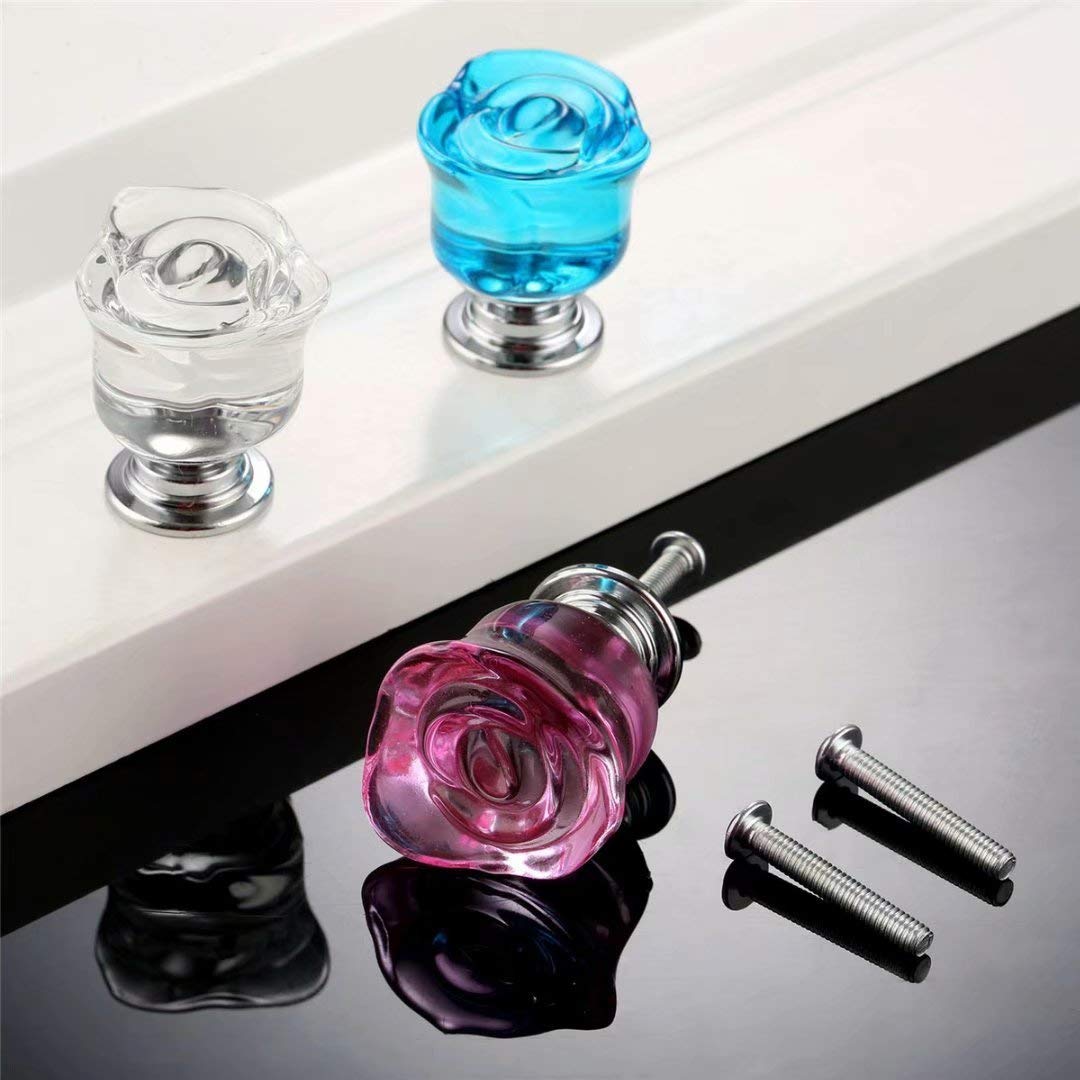 6 Piezas de Cristal Azul con Forma de Rosa, Tirador de cajón Decorativo para Muebles, Armario, Armario, tocador, Armario, Cocina y bebé, niños, decoración de Muebles para niños