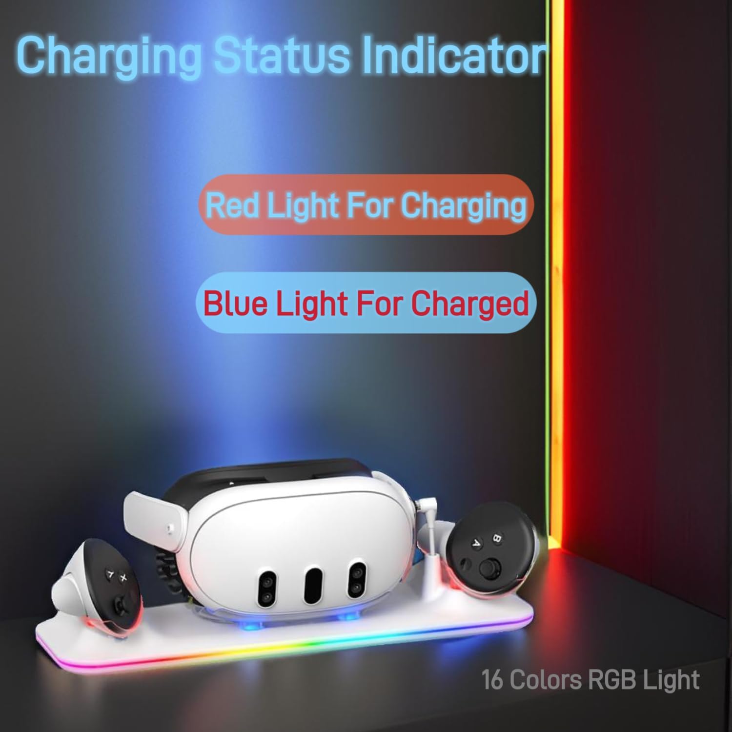 Charging Dock for Meta Quest 3, VR Magnetic Charging Station with LED Light Indicator for Oculus Quest 3, Charger Display Stand with 2 Rechargeable Batteries, USB-C Cable, White
