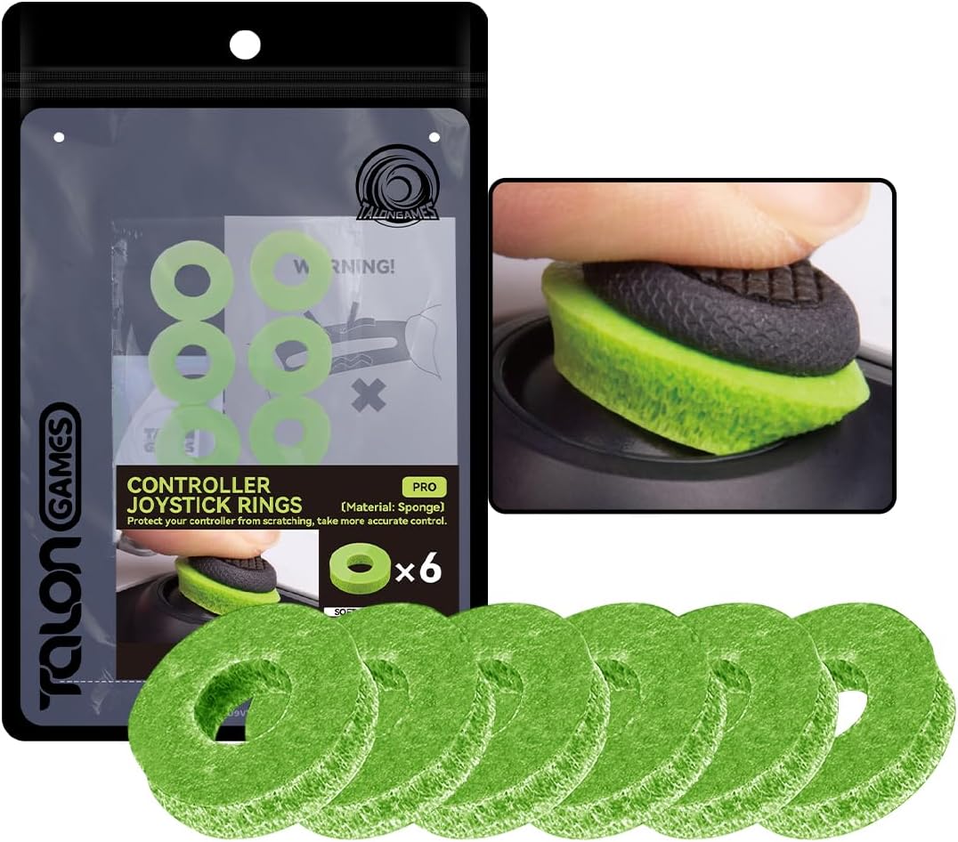 TALONGAMES Joystick Precision Rings, Aim Assist Target Motion Control Compatible with PS4, PS5, Xbox Series X/S, Xbox One, Xbox 360, Switch Pro and Scuf Controller (Green - Soft - 4H)