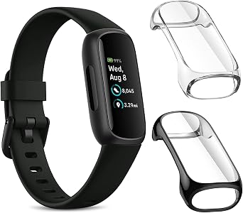 Set of 2 Case Compatible with Fitbit Inspire 3, Soft TPU Full-Body Protective Cover Scratch Resistant Lightweight Cover Black/Transparent