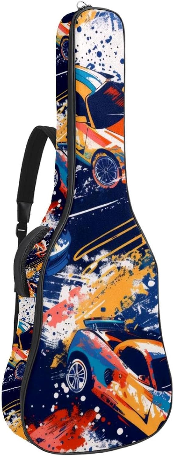 Acoustic Guitar Bag 0.4 Inch Thick Padding Waterproof Guitar Case Gig Bag for 40 41 42 Inch Electric Bass Classical Guitar, Cool Sport Cars Seamless Abstract Pattern