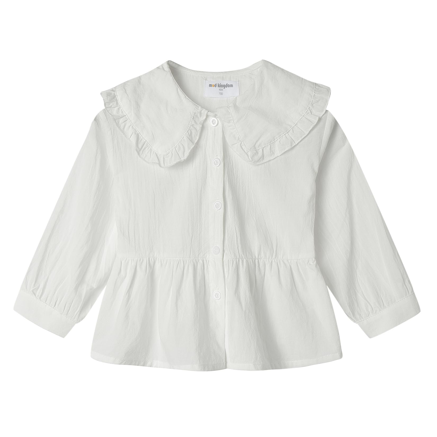 Mud Kingdom Girls Blouse Shirts Spring Fall Long Sleeve Button-Down Top Ruffle Collar