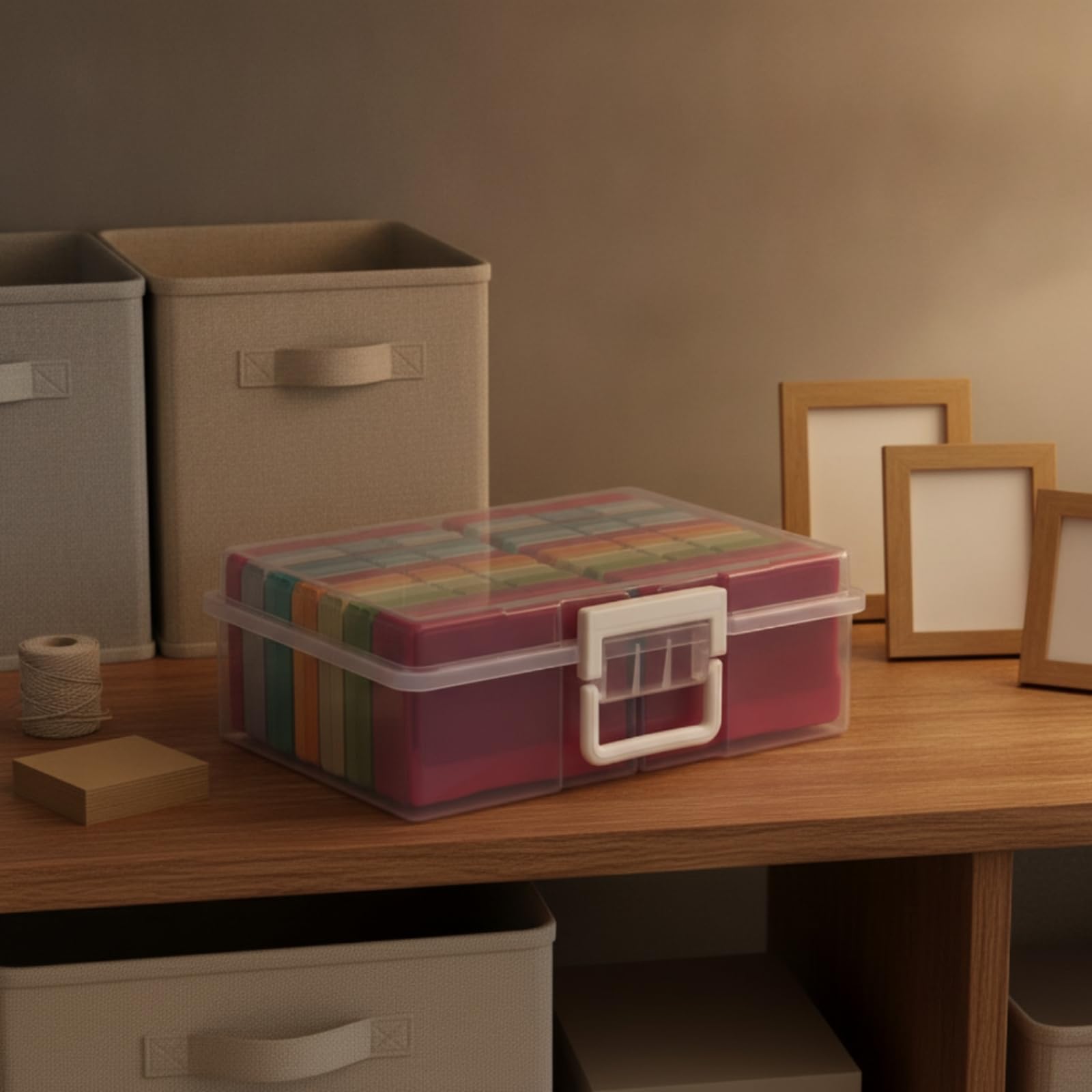 Colcolo Contenitore per Foto Scatola Archivio Custodia Organizzatore Porta Documenti Piatte con Scomparti Estraibili Coperchio Incernierato E Chiusura Stabile