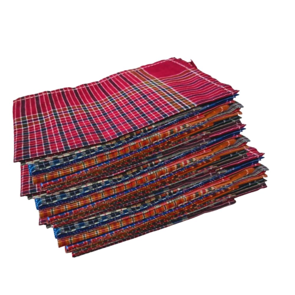 Cotton Handkerchiefs for Men and Women, 22 x 22 inches, White, Pack of 10 (MultiColour Checked Hand karchiff)-picture-53