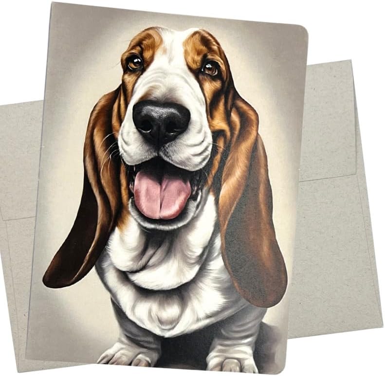Whitman and Daughter Basset Hound Smiling Greeting Card (1 Premium Card, 5X7 Inch) dog card blank for every occasion like basset hound birthday card, thank you, or thinking of you - 825