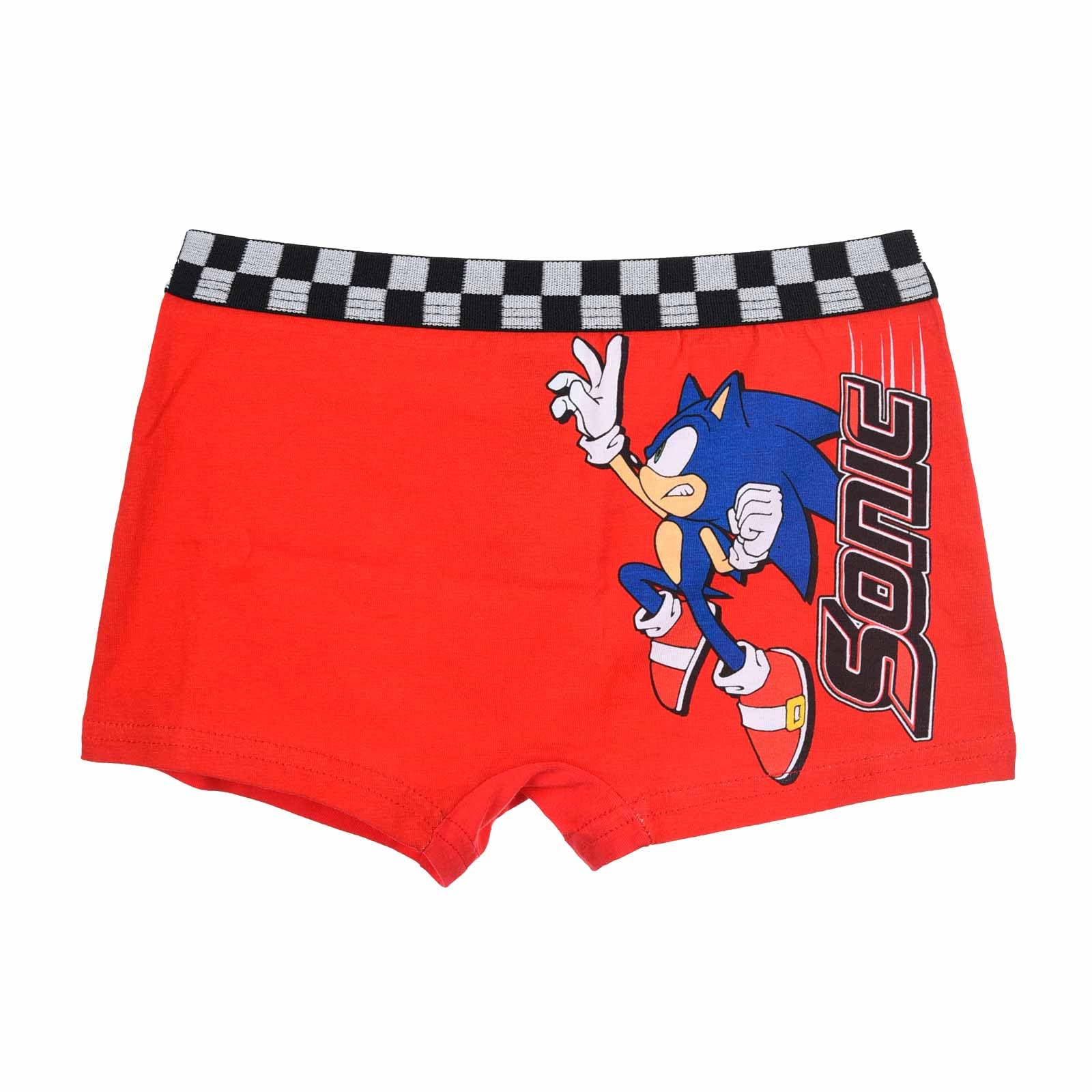 Suncity Lot de 4 Boxers Garçon Sonic The Hedgehog, 95% Coton, Ceinture Damier, Multicolore Blanc/Bleu/Rouge, sous-Vêtements Licence Officielle