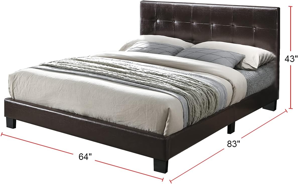 Poundex Twin Faux Leather Upholstered Bed, Brown