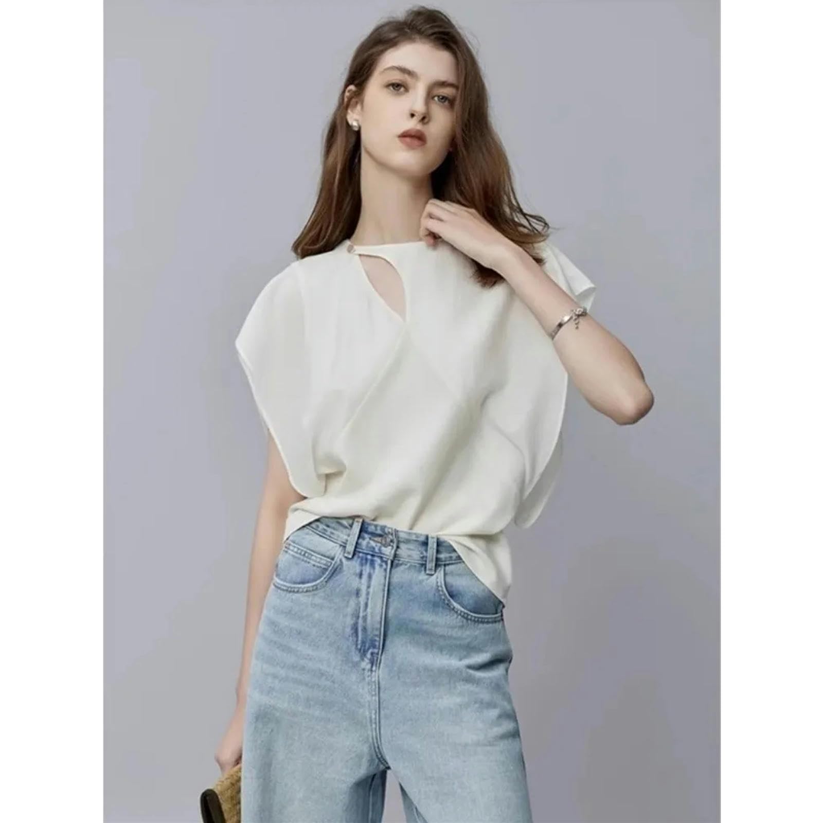 t Shirt Camicia in Chiffon Blu Rotonda per Le Magliette A Maniche Corte per Pendolarcate da Donna