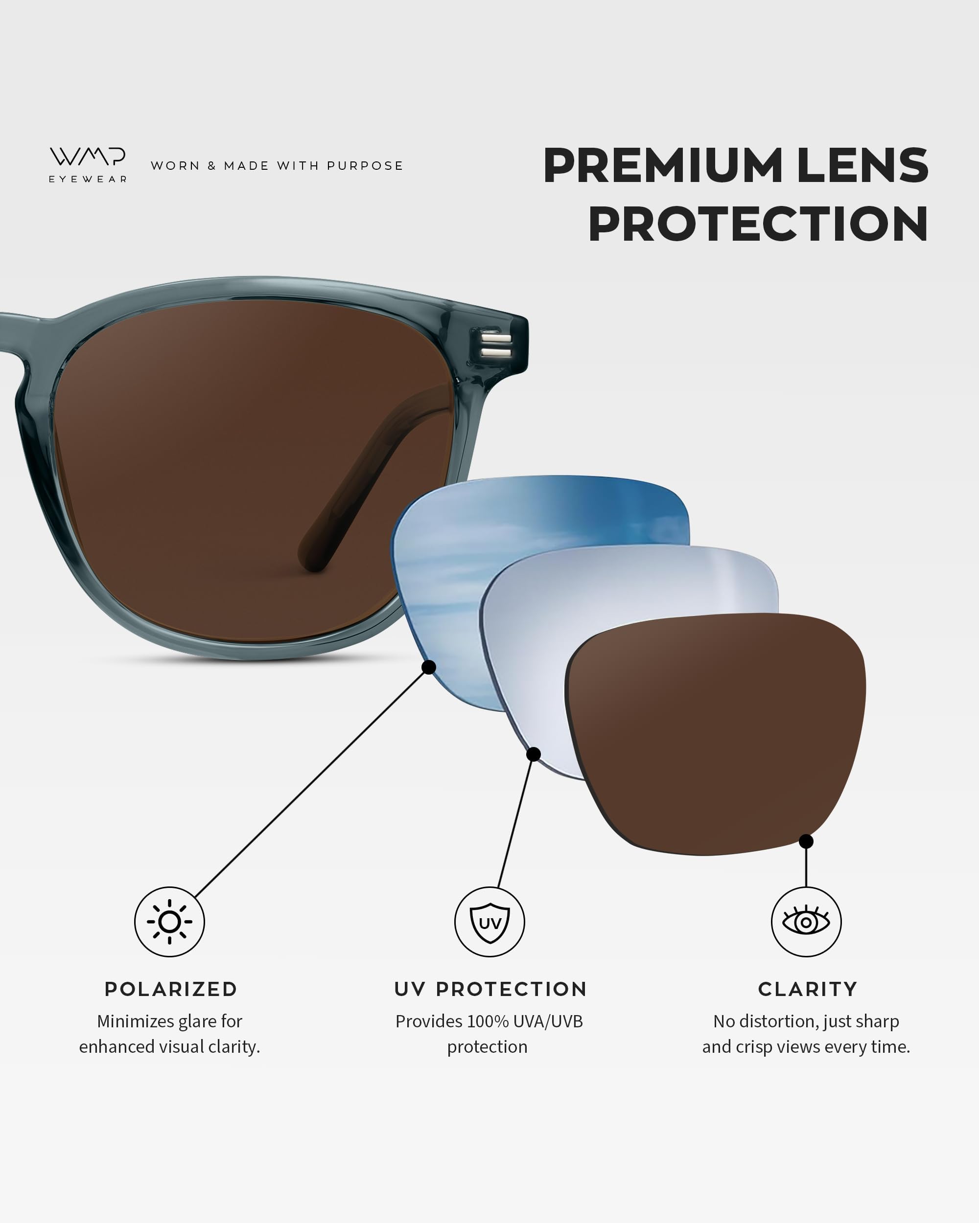 WearMe Pro WMP Eyewear - Occhiali da sole da uomo moderni, quadrati e arrotondati, polarizzati