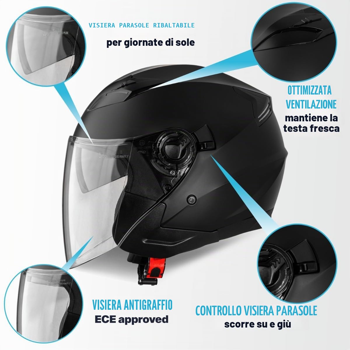 VINZ Calobra Casco Jet Doppia Visiera | Casco Scooter / Moto Donna E Uomo | Certificato ECE 22.06 | nelle taglie dalla XS-XXL