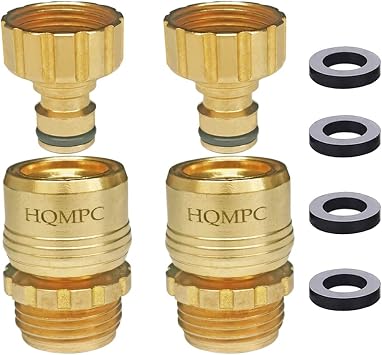 Garden Hose Quick Connect Solid Brass Garden Hose Quick Connector For Garden watering 3/4 inch GHT 2 Sets, No Pb