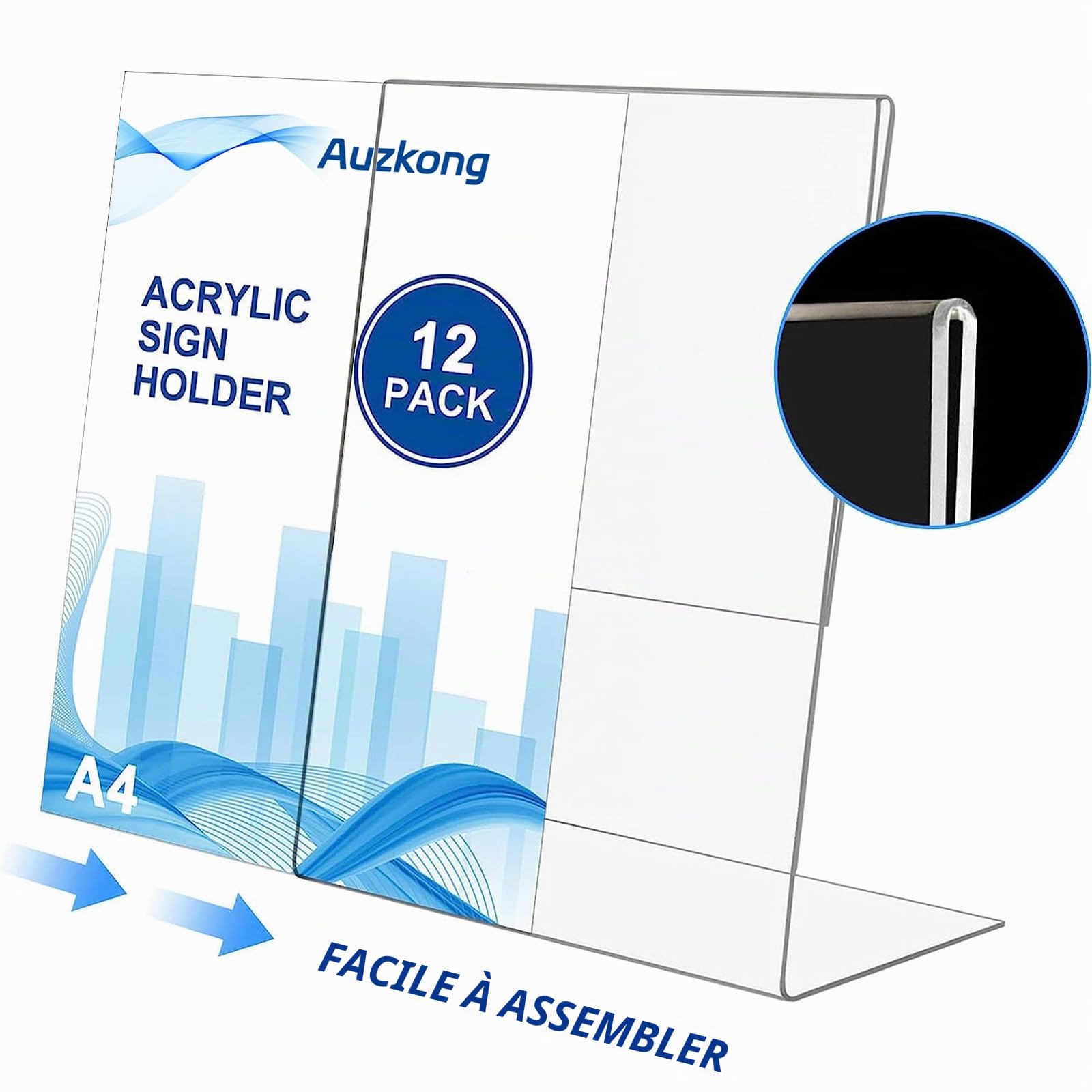Lot de 12 Supports de Panneau Inclinés en Acrylique, Presentoir A4, A4 Présentoir en Acrylique Transparent, Presentoir de Table pour Restaurants, Hôtels, Menus, Magasins, Bureau
