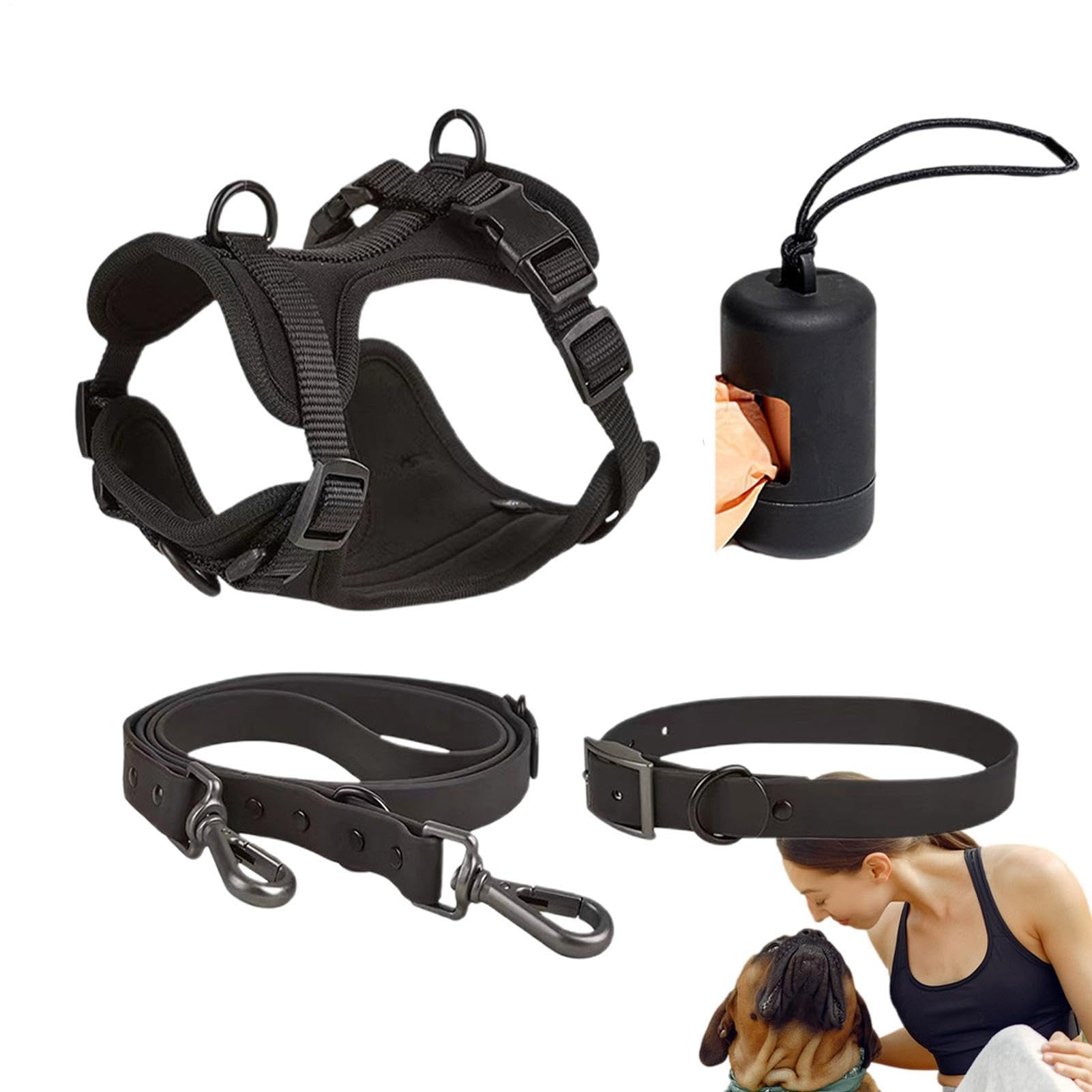 Hundegeschirr-Set für kleine Hunde, Hundeleinen-Set,Kein Zughundegeschirr | Kleines Haustiergeschirr-Set aus Halsband und Leine, verstellbare Hundewestengeschirre ohne Zug mit Kotbeutelhalter