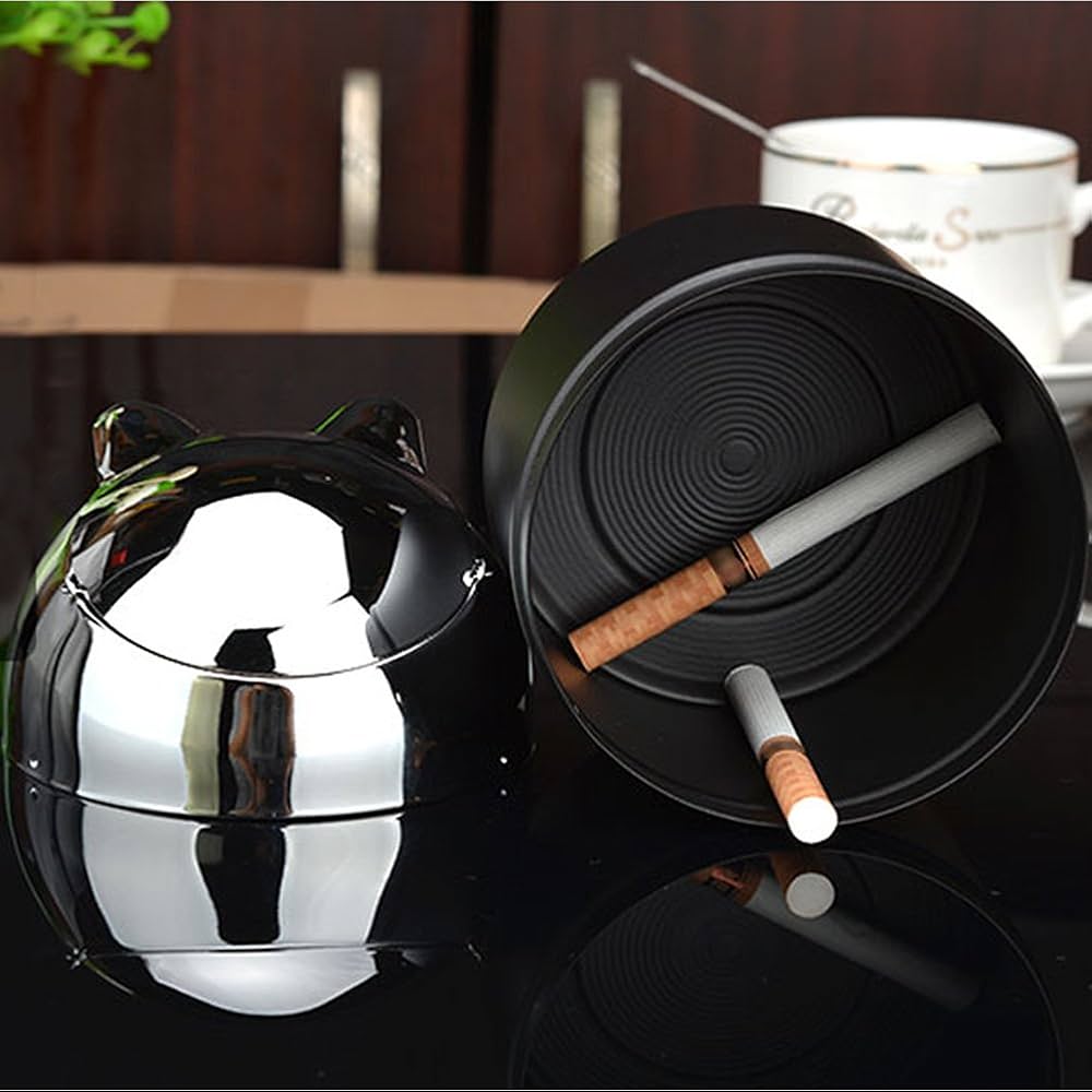 ヨーロッパのレトロな灰皿、金属製の防風、煙なし、無臭、蓋付き