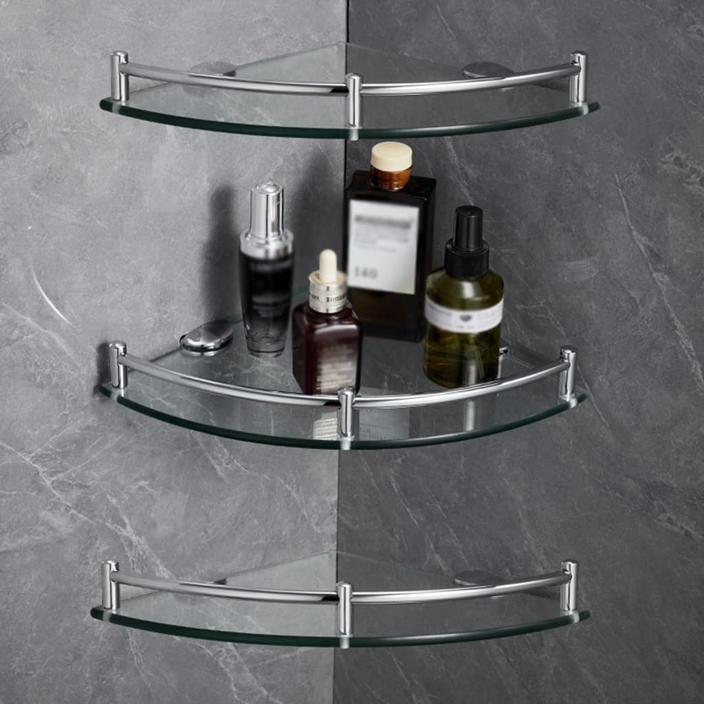 BAHELS Corner Shower Caddy Bathroom Glass Triangle Rack Bathroom Wall-mounted Punch Shower Room Corner Shower Gel Storage Rack