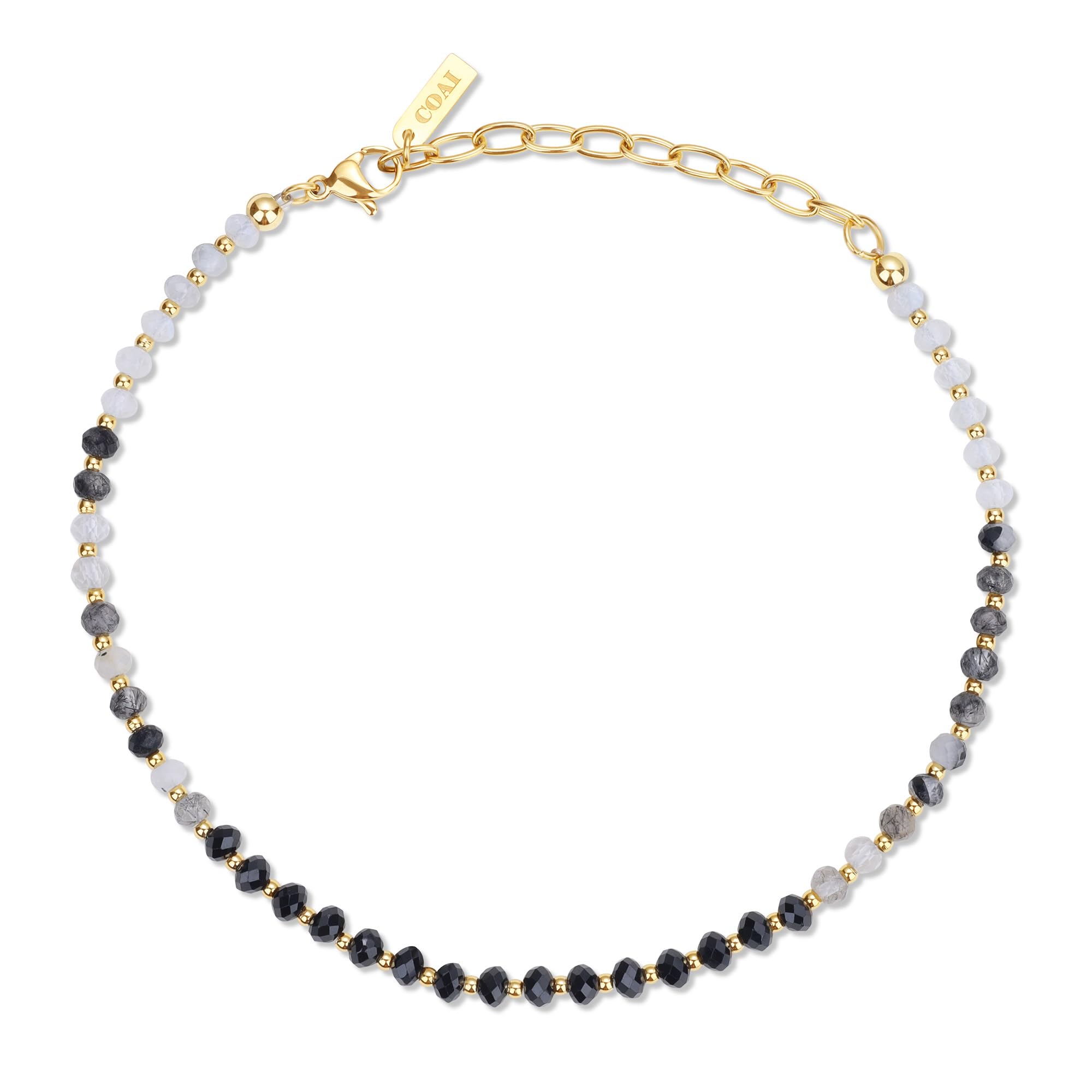 COAI Tobillera de Mujer con Piedras Preciosas Facetadas Cromoterapia, Tobillera de Colores con Piedras Naturales y Cierre Ajustable - Piedras Azules, Piedras Rojas, Piedras Negras y Piedras Verdes