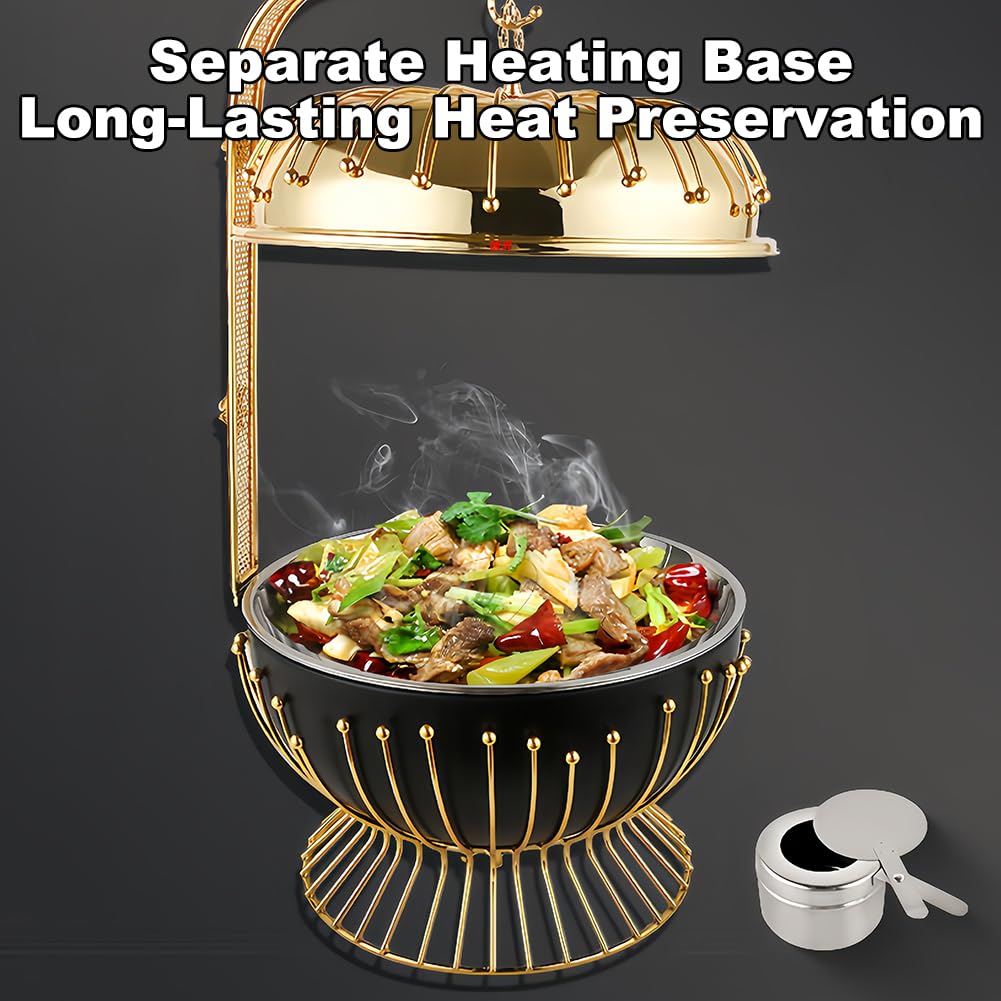 Parrilla para Buffet Dorada de Hotel de Acero Inoxidable, diseño de Tapa Colgante, Bandeja para Calentar Alimentos de 8 litros, Adecuada para restaurantes, Banquetes y Fiestas