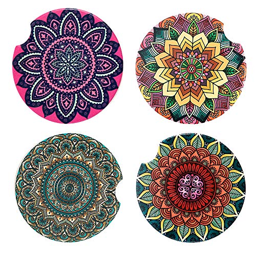 Car Coasters 4 Pack -Ceramic Coasters, Round Coaster Sets with Absorbent Stone-Auto Cup