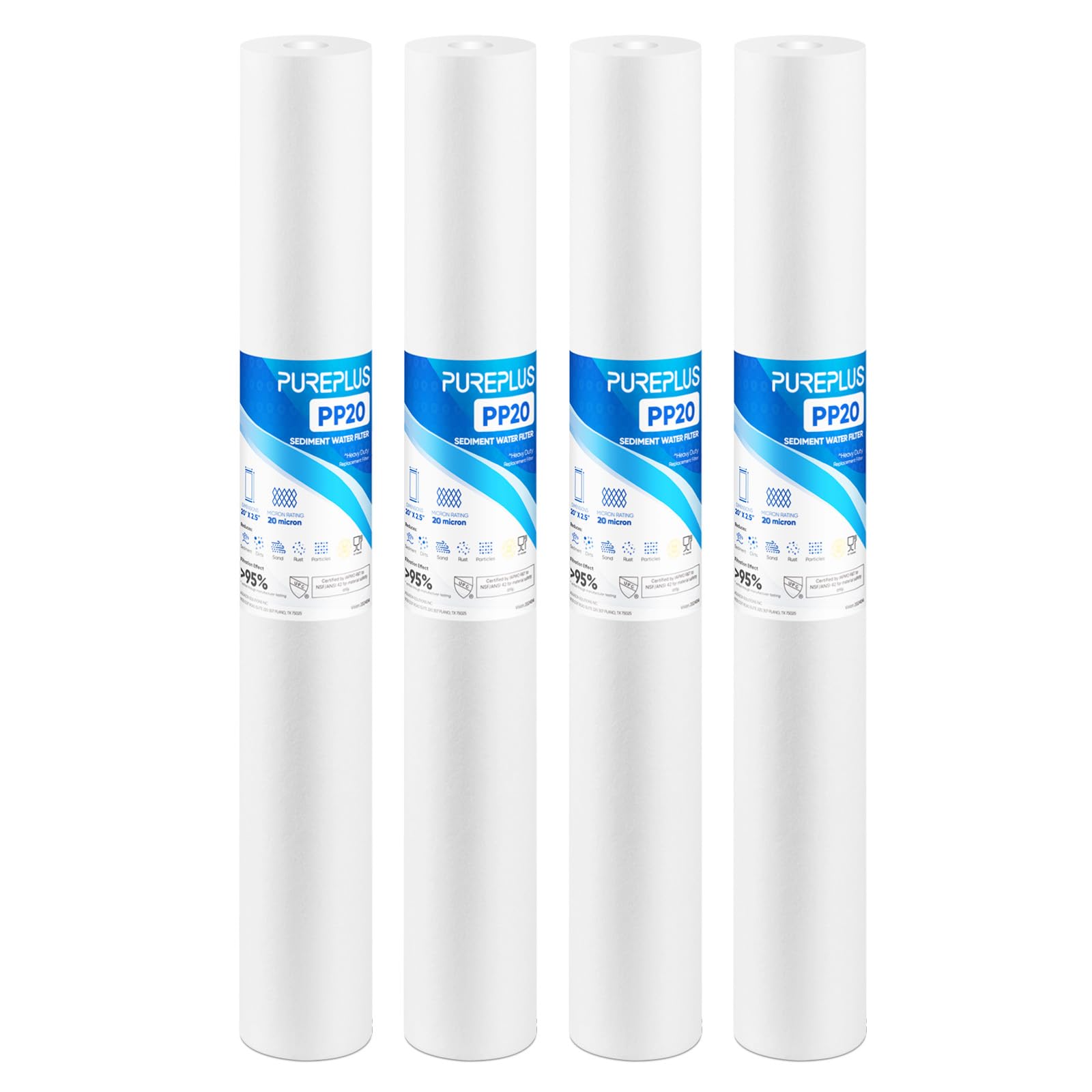 PUREPLUS Filtro dell'acqua per sedimenti domestici da 20 micron, 50,8 x 6,3 cm, pre-filtrazione per sedimenti da 50,8 cm, cartuccia di ricambio Aqua Pure AP110-2C, Pentek P1-20/SP-P1-20/PX01-20, Watts