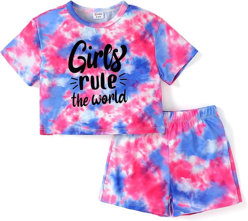 Image of PATPAT Girls Summer Outfit Crop Top T-Shirt Shorts Set Tie Dye 2 Piece Clothes Set 3-12Y