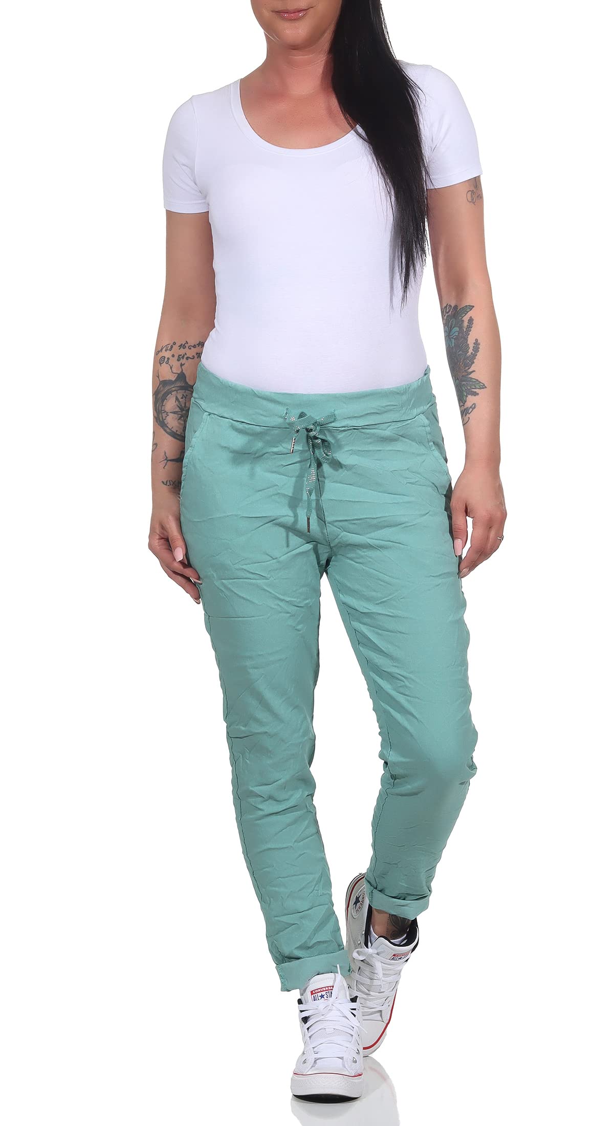 Pantaloni da jogging da donna in stile vintage, per tempo libero, sport e fitness 8115, nero, 46/50 IT
