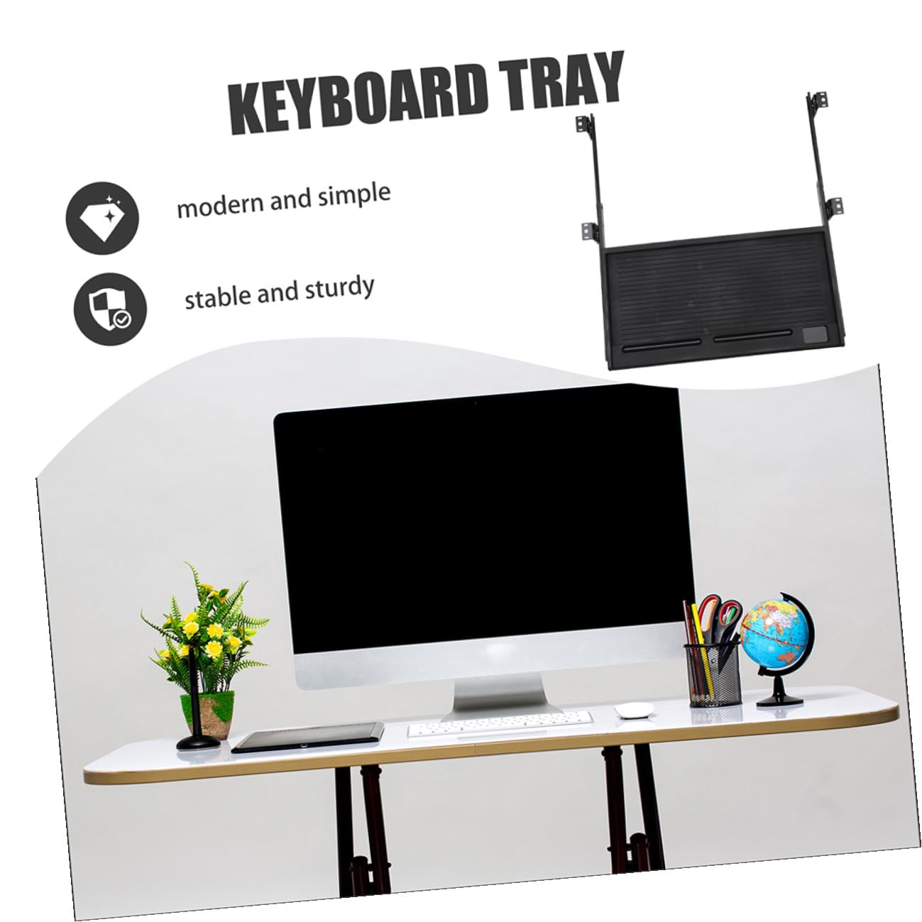 AdjustabKeyboard Vassoio PP & Metallo Scrivania Der per Risparmio di Spazio Sto Pratico Sottoscrivania Supporto Tastiera per Ufficio Design