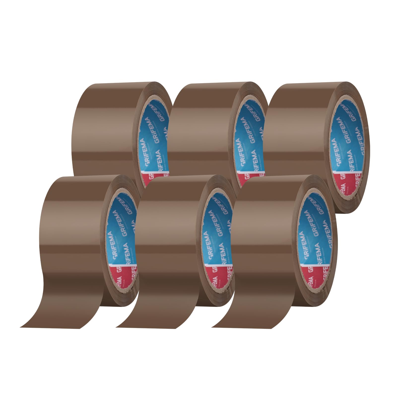 GRIFEMA GA4004-6 Brown Low Noise Packing Tape 6 Rolls Strong Heavy Duty Parcel Tape Strong Adhesive Sellotape Industrial Duty Cellotape for Packing Boxes, Moving House(5CM X 66M)