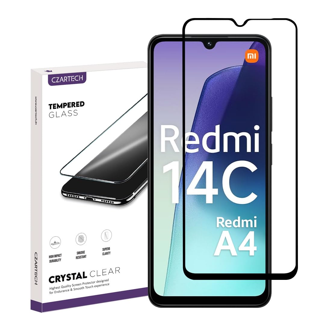Czartech Tempered Glass for Xiaomi Redmi 14C | Redmi A4 Screen Protector Edge to Edge Coverage with Easy Cleaning Kit (Transparent, Pack of 1) Czartech Tempered Glass for Xiaomi Redmi 14C | Redmi A4 Screen Protector Edge to Edge Coverage with Easy Cleaning Kit (Transparent, Pack of 1)