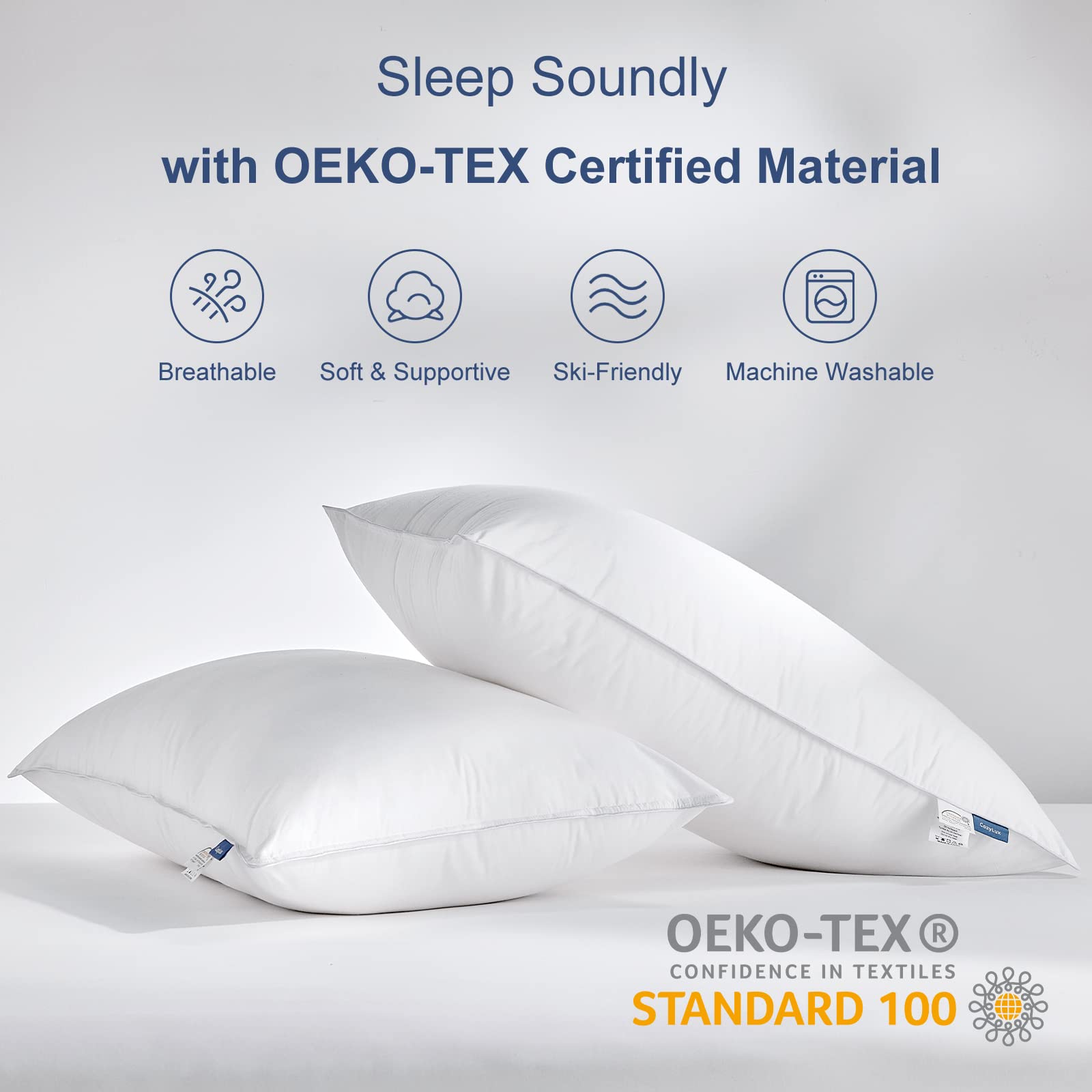 CozyLux King Bed Pillows for Sleeping Set of 2, 100% Breathable Cotton Cover, Hotel Collection Cooling Gel Pillows 2 Pack, Soft Pillows for Side and Back Sleeper - 20x36 Inches