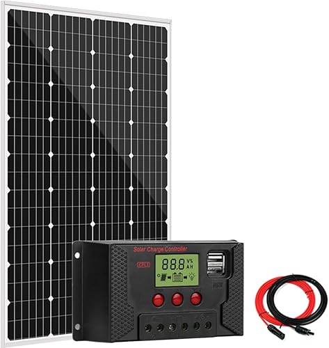 Kit de iniciación de panel solar de 120 W con controlador de carga PWM de 20 A y cable de extensión solar para cargar batería de ácido de plomo de