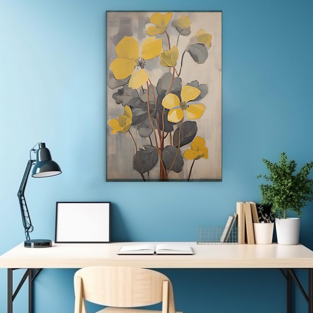 Canvas for Living room. Blooming Yellow Abstraction Amid Gradient Shades, 27 x 18 inch Canvas Wall Art - Ready to Hang