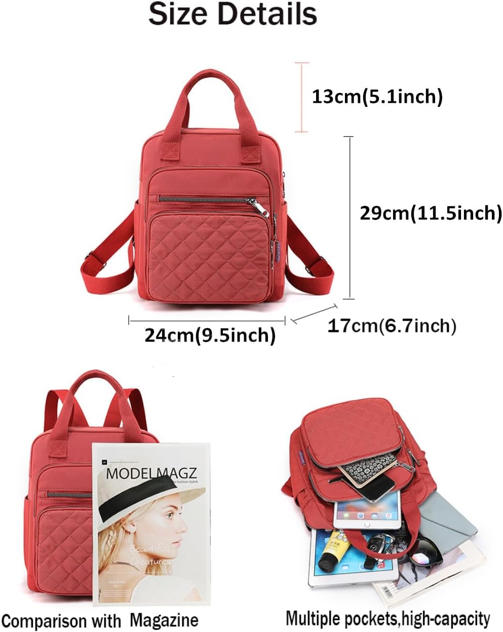 Small Casual Lightweight Backpack for Women, Nylon Hiking Travel Mini Backpack Purse Shoulder Waterproof Daypack (Navy) - Image 7