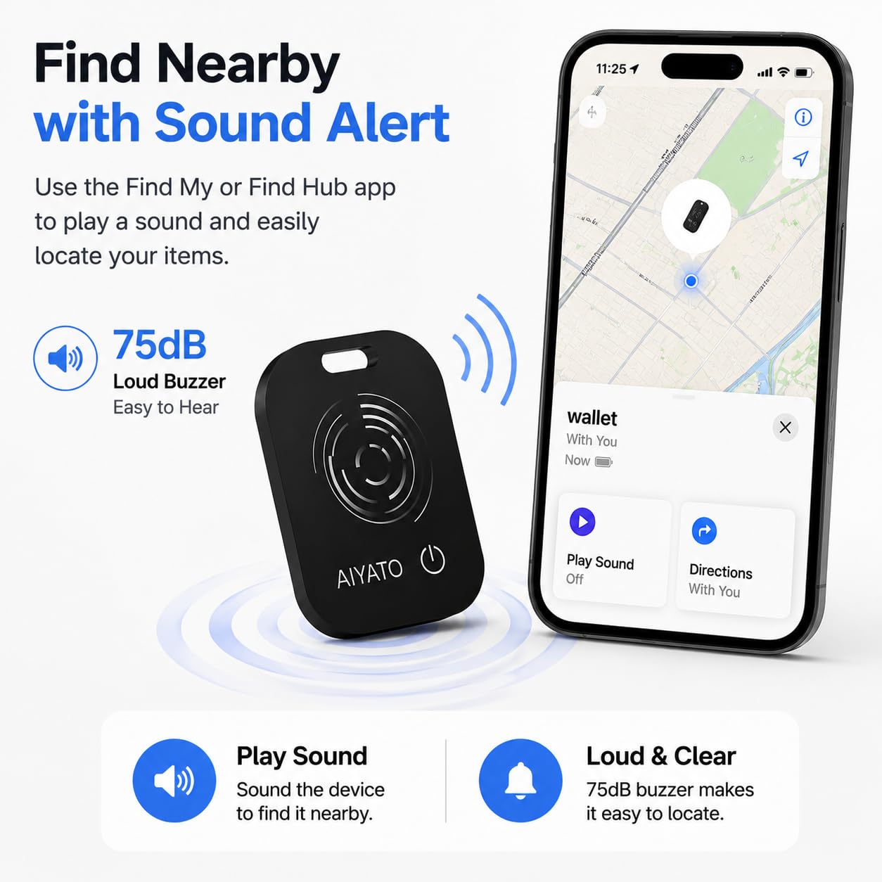 Mini carte Smart Finder, carte de suivi de portefeuille avec batterie rechargeable sans fil, fonctionne avec Apple Find My et Google Find Hub, localisateur d'articles Bluetooth pour portefeuille, sac